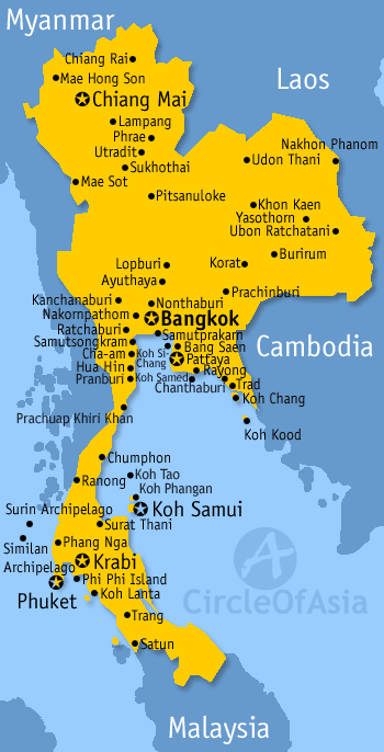 Map Of Popular Thailand Destinations